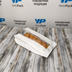 Крафт-пакет с V-образным дном с окном 14(6)*25*6см. (белый)