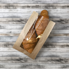 Крафт-пакет с V-образным дном с окном 14(7,5)*25*5см. (бурый)