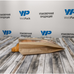 Крафт-пакет с V-образным дном с окном 14(7,5)*25*5см. (бурый)