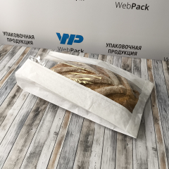 Крафт пакет с V-образным дном с окном 20(10)*6*34см, 40 г/м2 (белый)