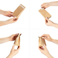 Крафт пакет с прямоугольным дном 80*50*170мм, 50 г/м2 (бурый), с клеевым клапаном