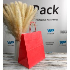 Крафт пакет с кручеными ручками, 240*140*280 (Ш*Г*В) мм (красный)