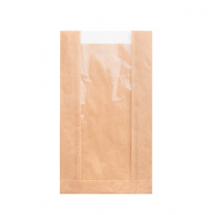 Крафт-пакет с V-образным дном с окном 14*25+6 см (Бурый)