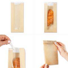 Крафт пакет с V-образным дном с окном 110(50)*40*260мм, 40 г/м2 с клеевым клапаном
