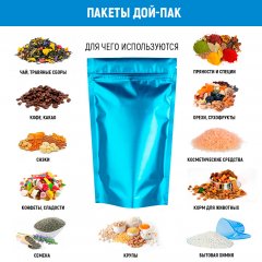 Пакет Дой-Пак 13,5*22,5(+4)см, Металл/PET/БОПП (голубой матовый)