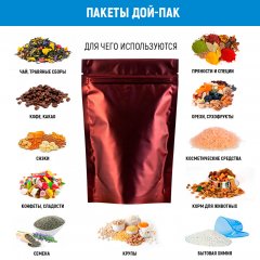 Пакет Дой-Пак 13,5*20(+4)см, Металл/PET/БОПП (коричневый матовый)