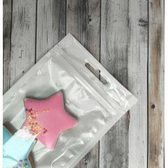 Пакет трехшовные 10*18см, 62 мкм, ПЭТ/ПЭ (бел+прозр), зип-лок, европодвес