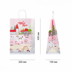 Крафт пакет с кручеными ручками, 320*130*430 (Ш*Г*В) мм, "Новогодние мишки"