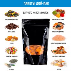 Пакет Дой-Пак 13,5*20(+4)см, PET/PE (черный), с овальным окном