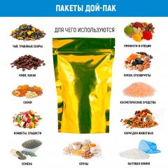 Пакет Дой-Пак 12*18,5(+3,5)см, Металл/PET/БОПП (золото)