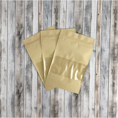 Пакет Дой-Пак 13,5*22,5(+3,5)см, Крафт (бурый), с окном 7см снизу