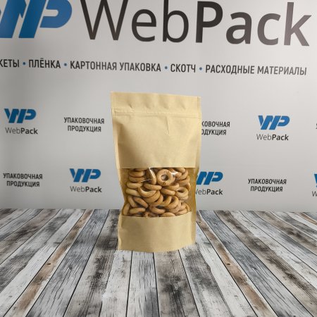 Пакет Дой-Пак 13,5*22,5(+3,5)см, Крафт (бурый), с окном 7см снизу