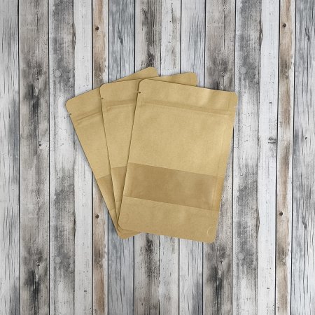 Пакет Дой-Пак 12*18,5(+3)см, Крафт (бурый), с окном 4см