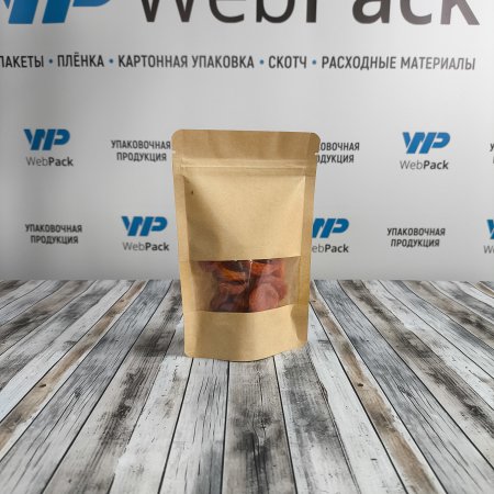 Пакет Дой-Пак 12*18,5(+3)см, Крафт (бурый), с окном 4см