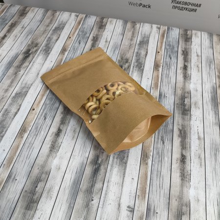 Пакет Дой-Пак 16*25(+4,5)см, Крафт (бурый), с окном 4см