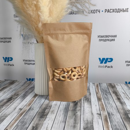 Пакет Дой-Пак 16*25(+4,5)см, Крафт (бурый), с окном 4см