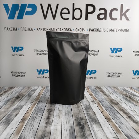 Пакет Дой-Пак 16*25(+4,5)см, Металл/PET/БОПП (черный-матовый)