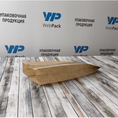Крафт пакет с V-образным дном со складкой с окном 10(4)*30*5см., 40 г/м2 (бурый)
