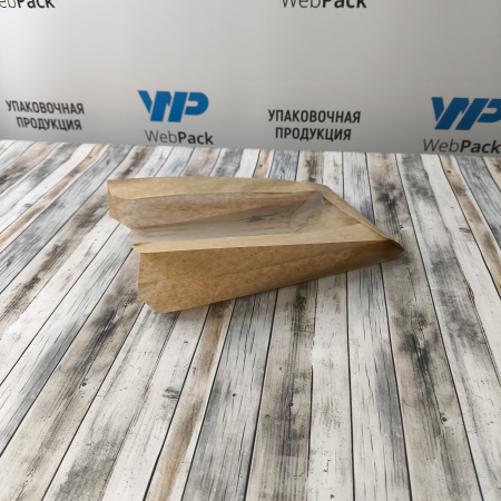 Крафт-пакет с V-образным дном с окном 14(7,5)*25*5см. (бурый)