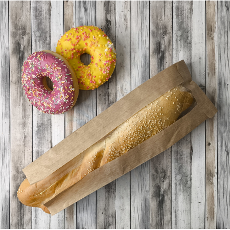 Крафт пакет с V-образным дном со складкой с окном 10(4)*30*5см., 40 г/м2 (бурый)