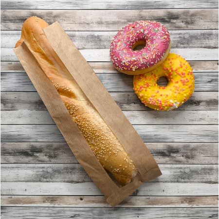 Крафт пакет с V-образным дном со складкой с окном 10(4)*30*5см., 40 г/м2 (бурый)