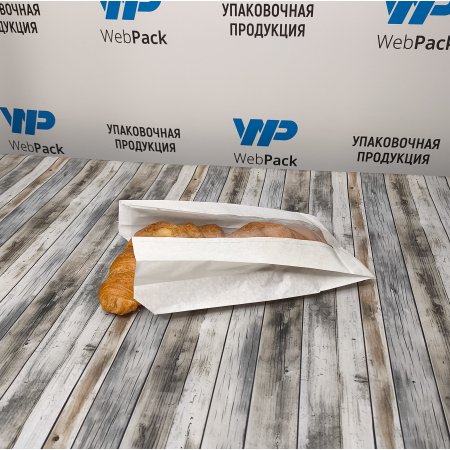 Крафт-пакет с V-образным дном с окном 14(6)*25*6см. (белый)