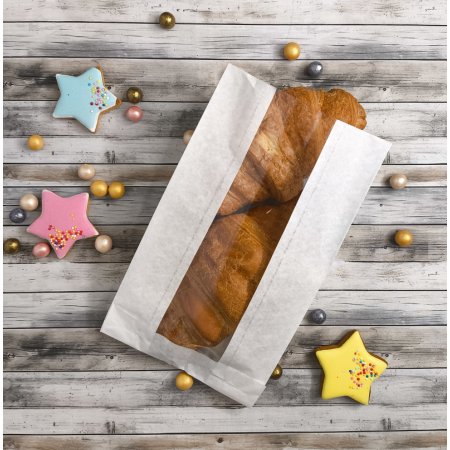 Крафт-пакет с V-образным дном с окном 14(6)*25*6см. (белый)