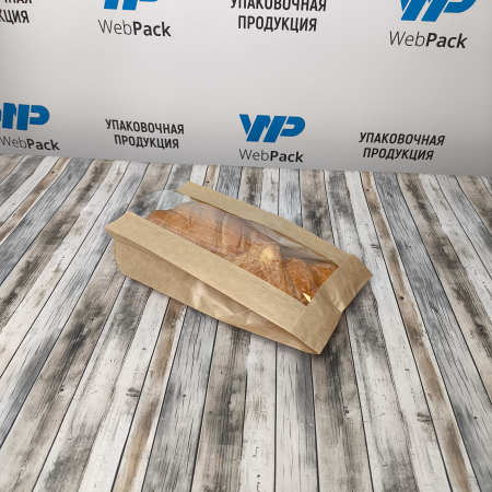 Крафт-пакет с V-образным дном с окном 14(7,5)*25*5см. (бурый)