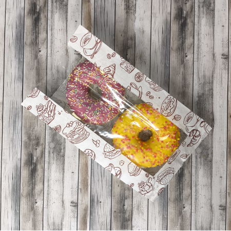 Крафт-пакет с V-образным дном жиростойкий с окном 14(7,5)*25*7,5см., 35г/м2, белый, «ВЫПЕЧКА»