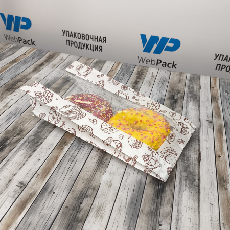 Крафт-пакет с V-образным дном жиростойкий с окном 14(7,5)*25*7,5см., 35г/м2, белый, «ВЫПЕЧКА»