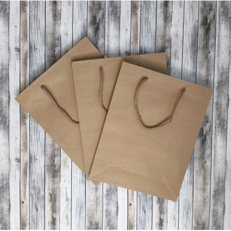 Крафт пакет с веревочной ручкой, 19*8*24 (Ш*Г*В) см (бурый)