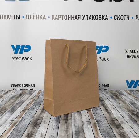 Крафт пакет с веревочной ручкой, 19*8*24 (Ш*Г*В) см (бурый)