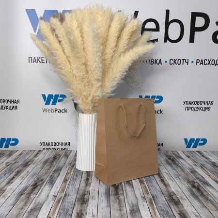 Крафт пакет с веревочной ручкой, 19*8*24 (Ш*Г*В) см (бурый)