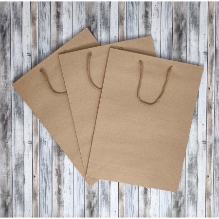 Крафт пакет с веревочной ручкой, 24*8*33 (Ш*Г*В) см (бурый)