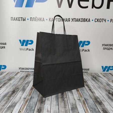 Крафт пакет с кручеными ручками, 24*14*28 (Ш*Г*В) см (черный)