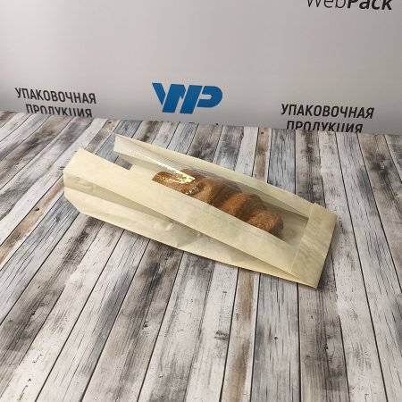 Крафт пакет с V-образным дном с окном 11(5)*4*26см, 40 г/м2 (бежевый)