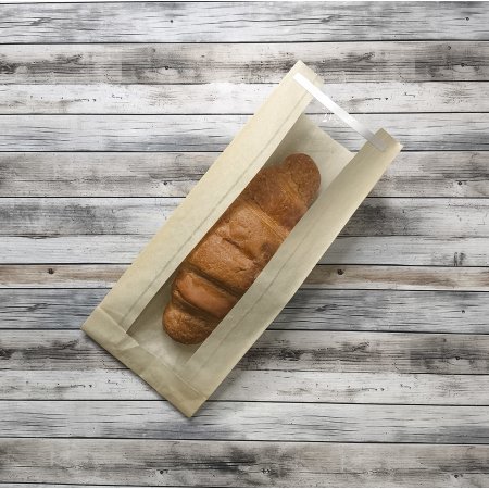 Крафт пакет с V-образным дном с окном 11(5)*4*26см, 40 г/м2 с клеевым клапаном