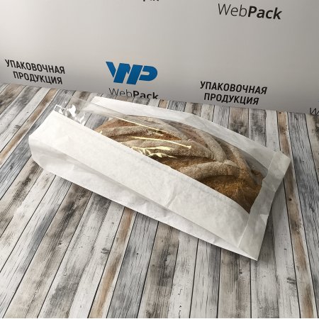 Крафт пакет с V-образным дном с окном 20(10)*6*34см, 40 г/м2 (белый)