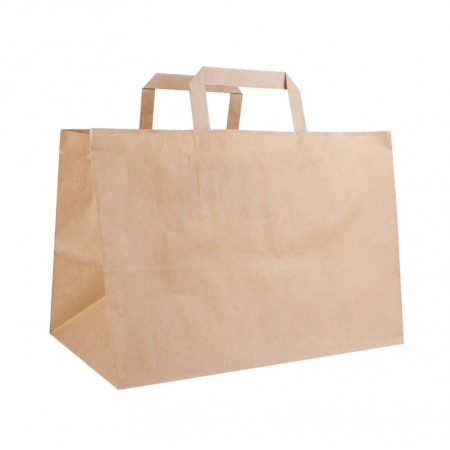 Крафт пакет с плоскими ручками, 32*20*22 (Ш*Г*В) см (бурый)