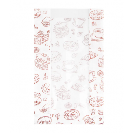 Крафт-пакет с V-образным дном жиростойкий с окном 14(7,5)*25*7,5см., 35г/м2, белый, «ВЫПЕЧКА»