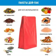 Восьмишовный пакет 11×18 см (+6 см), с отрывным замком и с плоским дном, красный матовый - фото 4