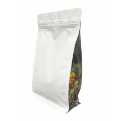 Восьмишовный пакет 13,5×22,5 см (+6,5 см), с прозрачными фальцами, с замком и с плоским дном, белый матовый