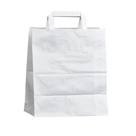 Крафт-пакет с плоскими ручками 24×14×28 см, 80 г/м², белый