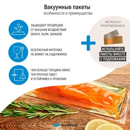 Вакуумный пакет 16×42 см, 70 мкм, ПЭТ/ПЭ